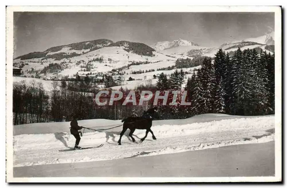 Esqui de fundo com cavalo — Megève — L. Morand, Prol. Megève - Frente