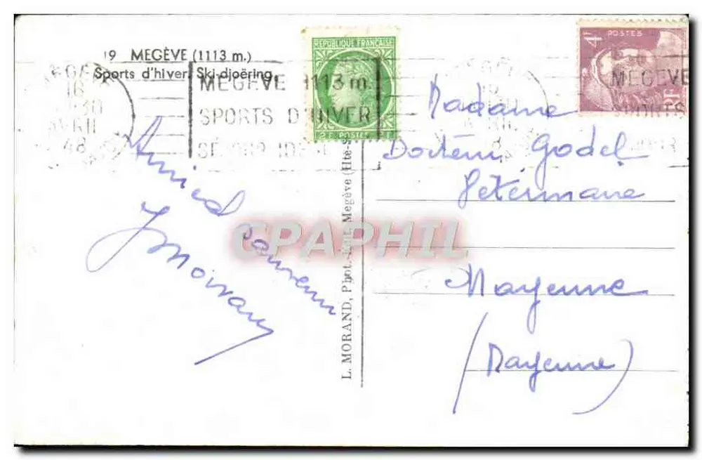 Esqui de fundo com cavalo — Megève — L. Morand, Prol. Megève - Verso