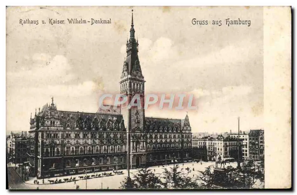 Rathaus und Kaiser Wilhelm-Denkmal — Gruss aus Hamburg - Vorderseite