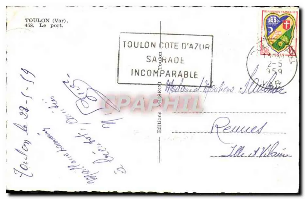 Toulon — O porto — Éditions P. Secco, n° 458 - Verso