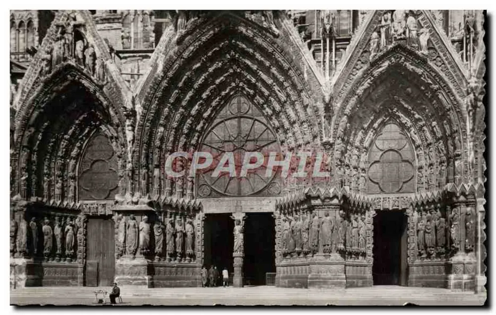 Reims — Kathedrale — Die drei Portale des großen Portals — R. Gallois, französischer Handwerker - Vorderseite