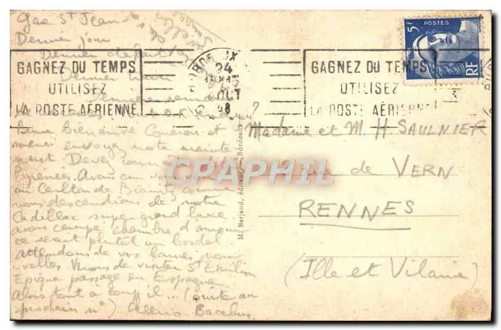 Bordeaux - A Porta do Palácio — editor Tito, n° BR. - Verso