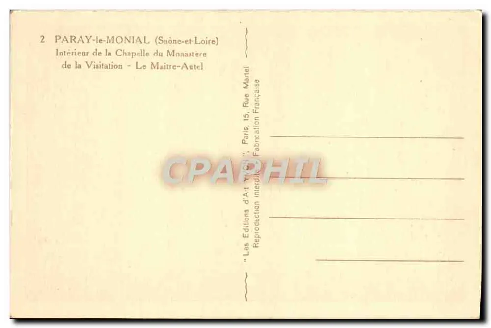 Innenansicht der Kapelle des Klosters der Visitation in Paray-le-Monial — Editions du Maître-Autel, Paris - Rückseite