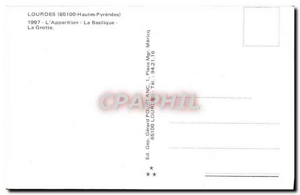 Lourdes — Aparição e Basílica — Edição Gérard Poulanc - Verso
