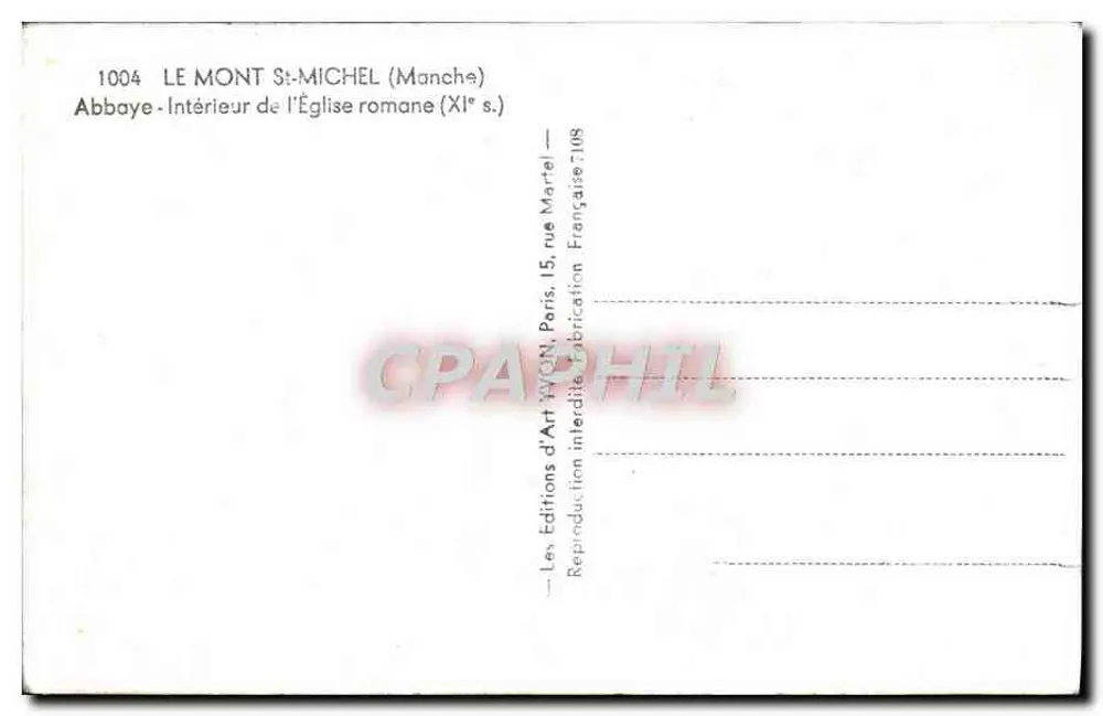 Abtei Mont-Saint-Michel — Innenansicht der romanischen Kirche (11. Jahrhundert) — Éditions d'Art YVON, Paris - Rückseite