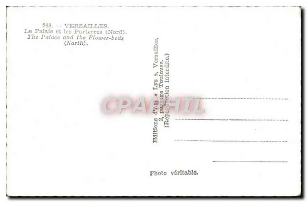 Versailles — O Palácio e os Parterres (Norte) — Éditions d'Art & Lys, Toulouse - Verso