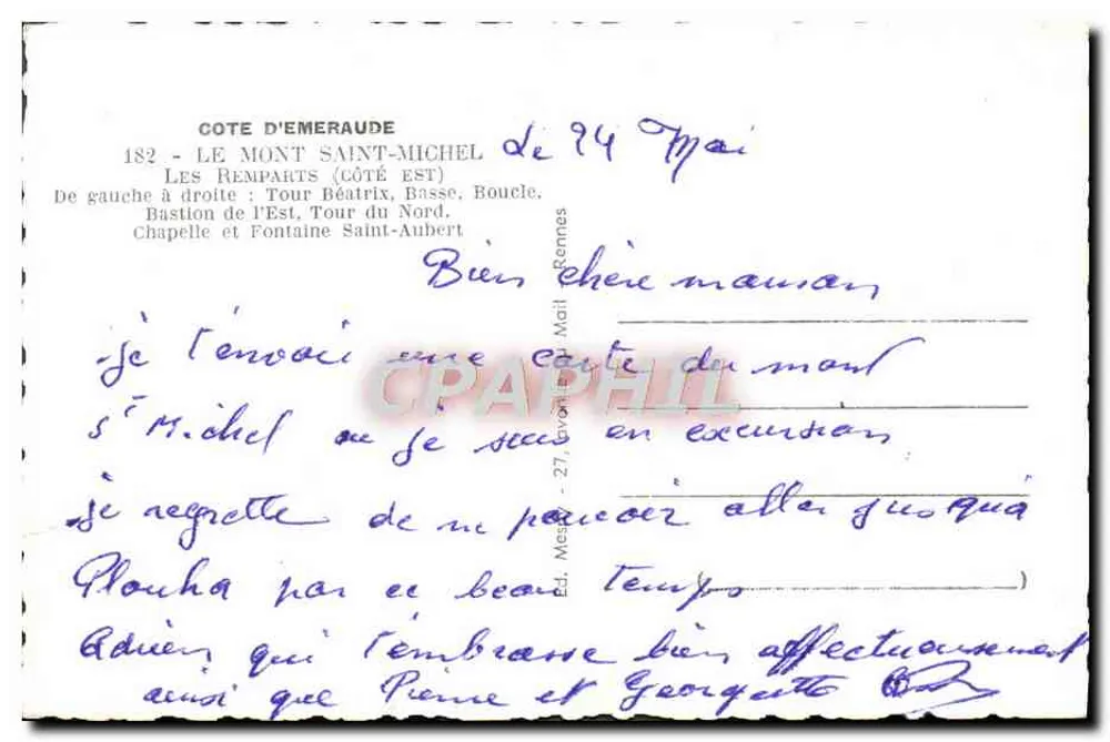 Mont Saint-Michel — Ansicht von der Ostseite — Verlag Loÿ, Nr. 182 - Rückseite