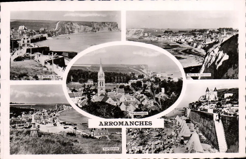 Arromanches — Allgemeiner Blick, der Hafen, der Brückenkopf, der Strand und der Hafen der Befreiung — Editions Gaby, Nantes - Vorderseite