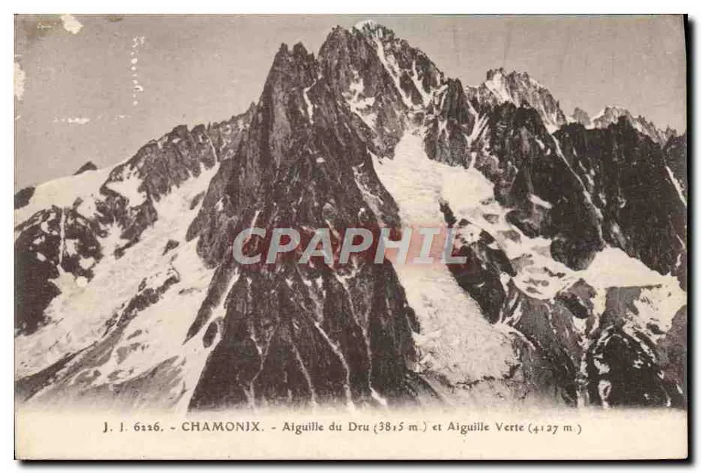 Chamonix — Aiguille du Dru (3815 m) e Aiguille Verte (4127 m) — Jullien Frères, Genebra - Frente