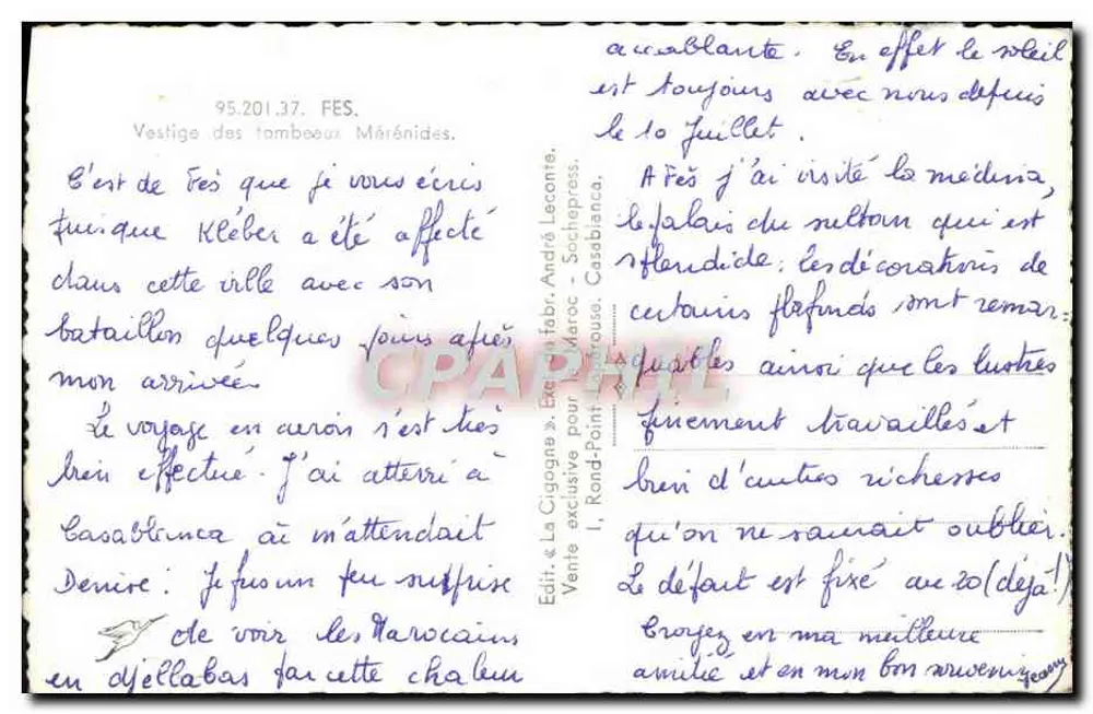 A Cigogne — Vestígio dos túmulos Mârénides — Édit. A Cigogne, André Leconte, Casablanca - Verso