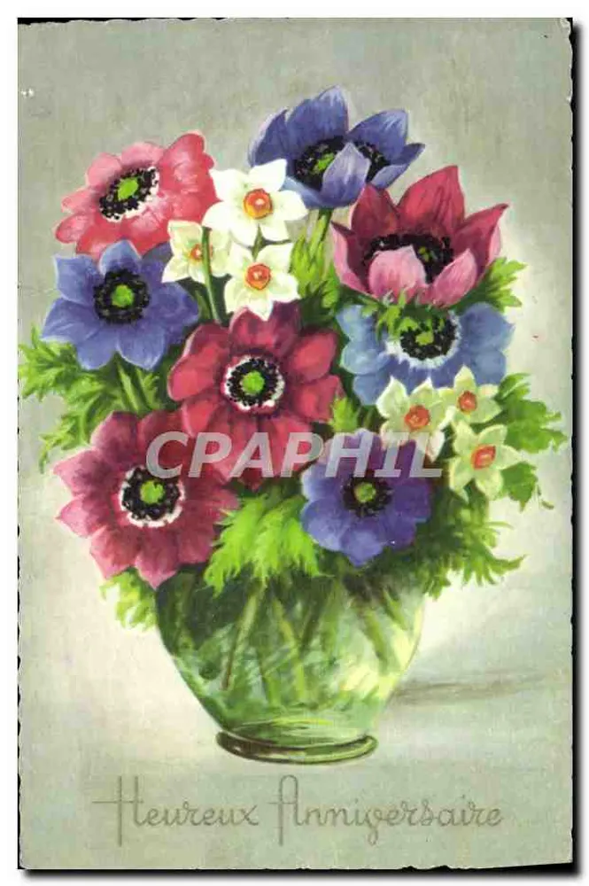 Blumenstrauß — Anemonen und Narzissen — Verlag: ESP Paris - Vorderseite