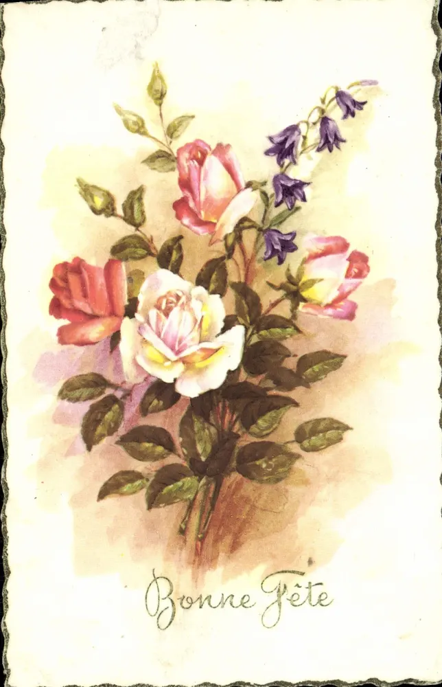 Bouquet von Rosen und Glockenblumen — Gute Feier — Éditions Superluxé, Paris - Vorderseite