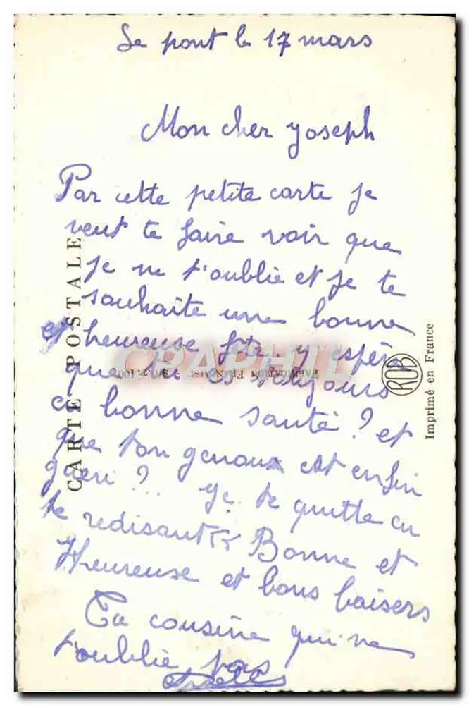 Bukiet róż i karnacji — 'Bonne Fête' — wydawca nieznany, numer serii nie widoczny - Rewers