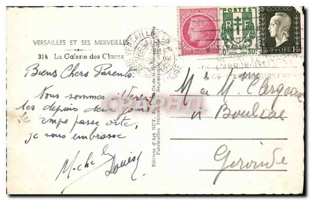 A Galeria dos Espelhos — Versailles — Éditions d'Art Guy - Verso