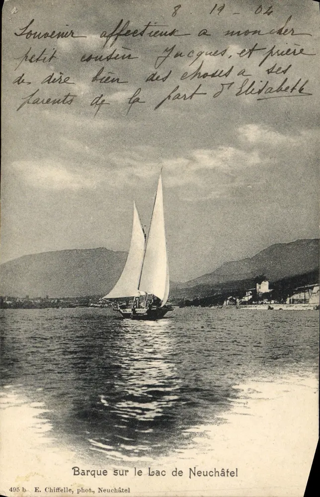 Zeilboot op het meer van Neuchâtel — E. Chiffelle, fot., Neuchâtel — n° 495 b - Voorkant