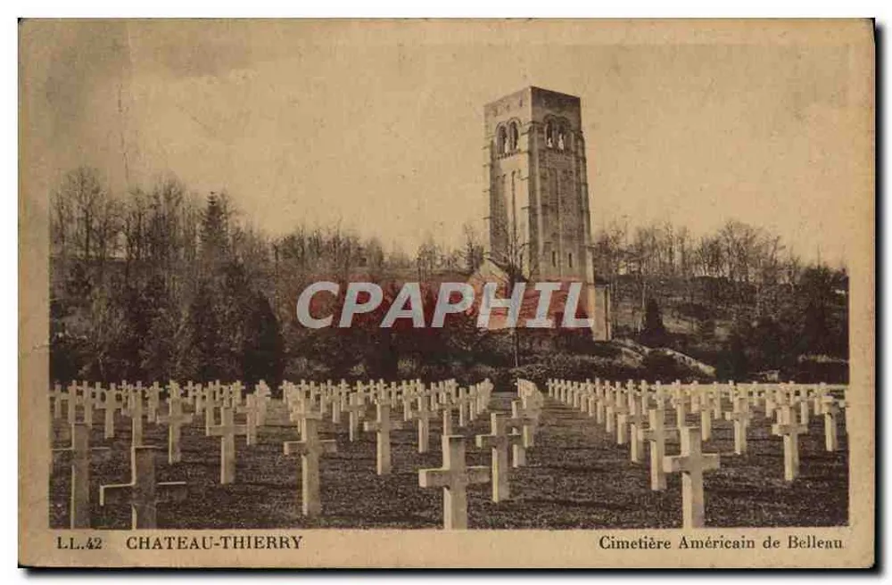 Amerikanischer Friedhof von Belleau — Ansicht des Denkmals und der Kreuze — Verlag L.L.42, Château-Thierry - Vorderseite