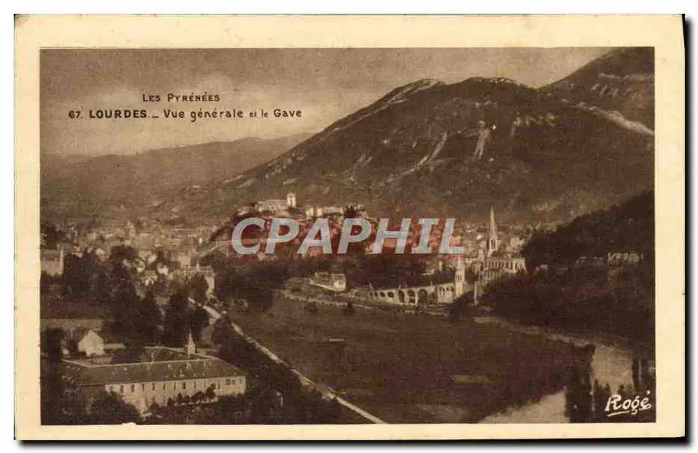 Lourdes — Vista generale e il Gave — Editore del Palain de Rosante - Recto