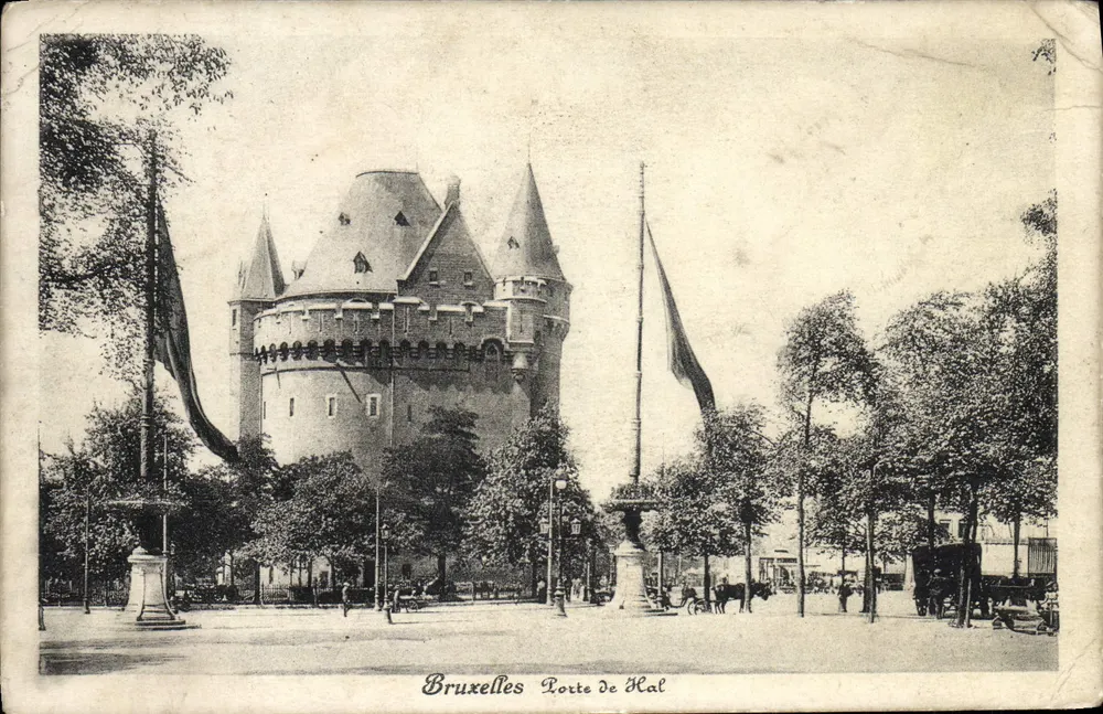 Bruxelles - Porte de Hal — Tour de Hal avec drapeaux, éditeur 'Carte Artistique' - Awers