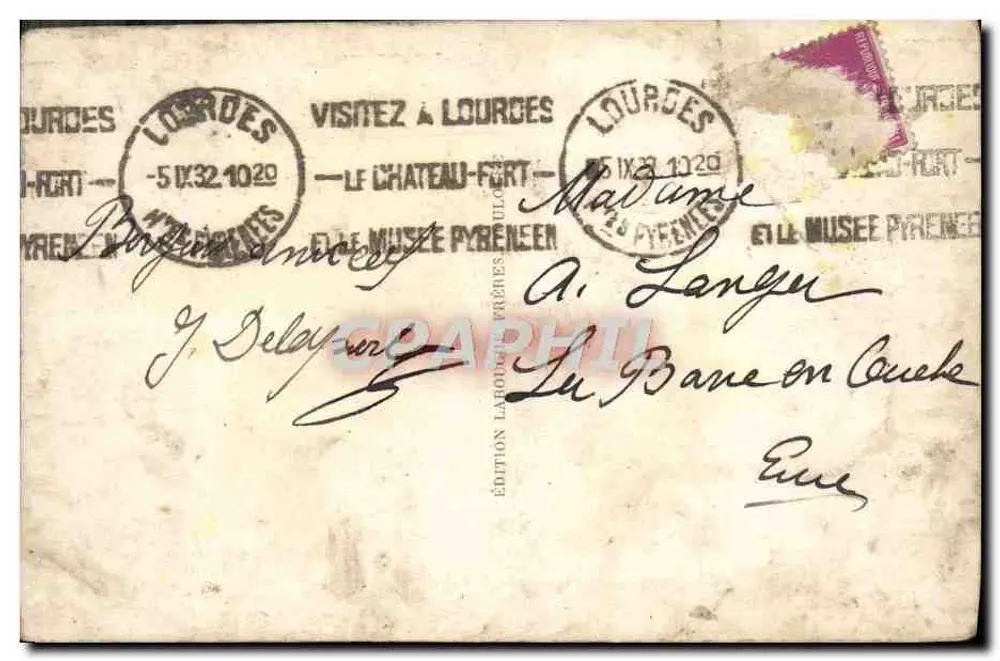Lourdes - Vaterhaus von Bernadette Soubirous — Ausgabe Toulouse, Nr. 836 - Rückseite