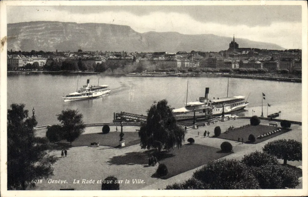 Genf. Der Hafen und Blick auf die Stadt — Edition Jaeger, n° 6018 - Vorderseite