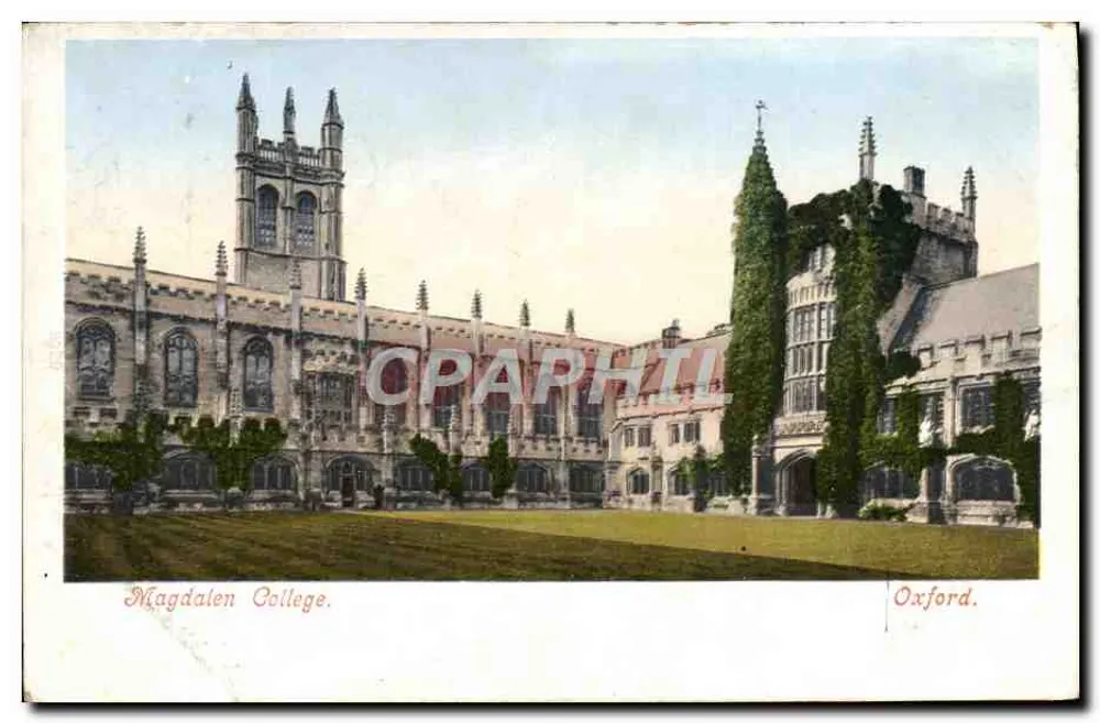 Magdalen College — vue de l'édifice gothique avec tourelle végétalisée — éditeur non visible - Frente