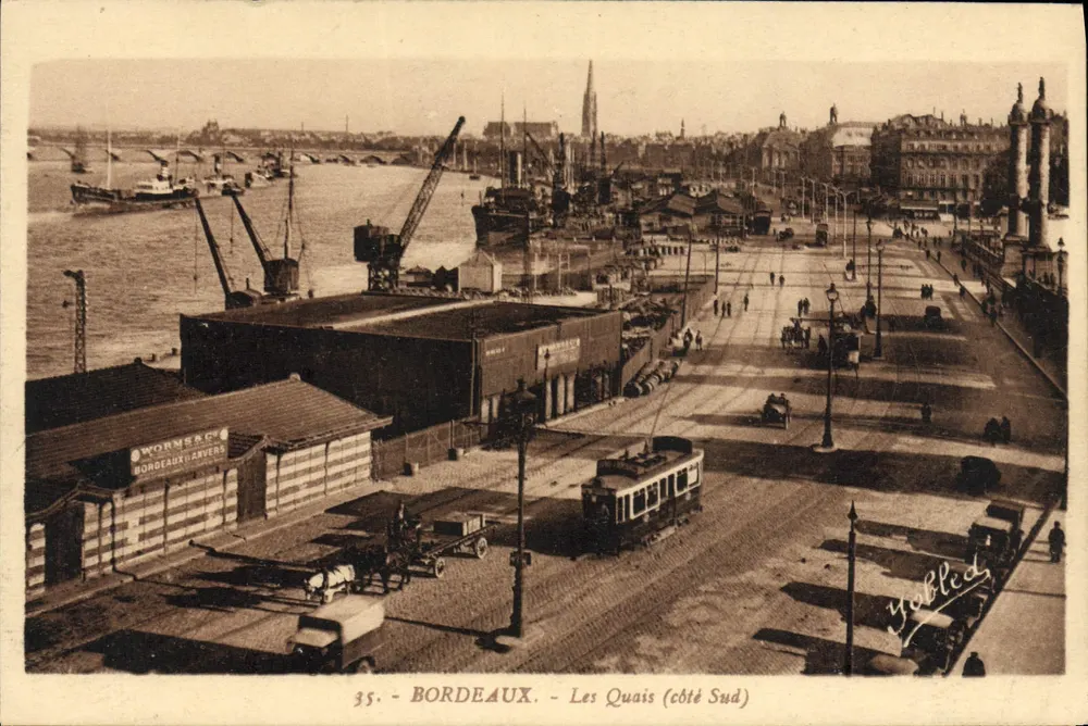 Bordeaux - Os Quais (lado Sul) — vista portuária com guindastes e trem — editor Yabled, n° 35 - Frente