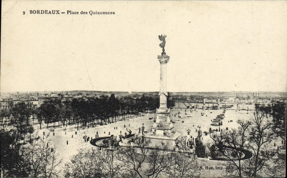 Bordeaux — Praça dos Quinconces — A. Hue, imp. edit. Bordeaux - Frente