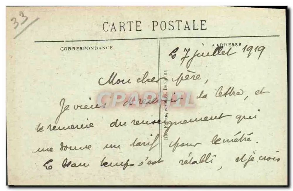 Bordeaux — A Grande Campanha — editor BR, n° 314 - Verso