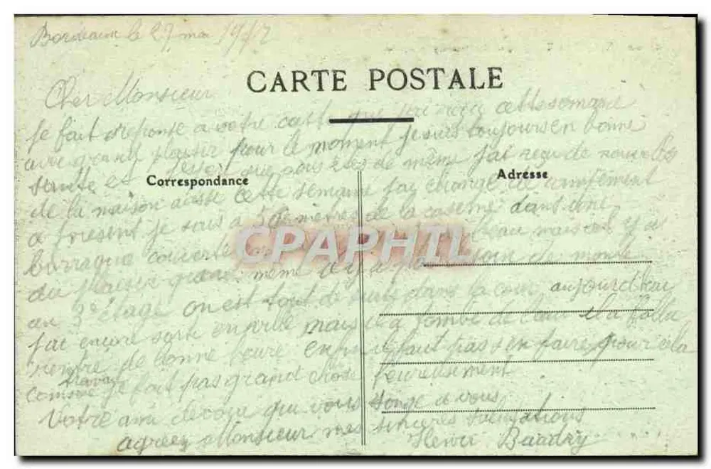 Bordeaux — Cours de Tourny (Entrada) — A. Hue, editor, Bordeaux - Verso