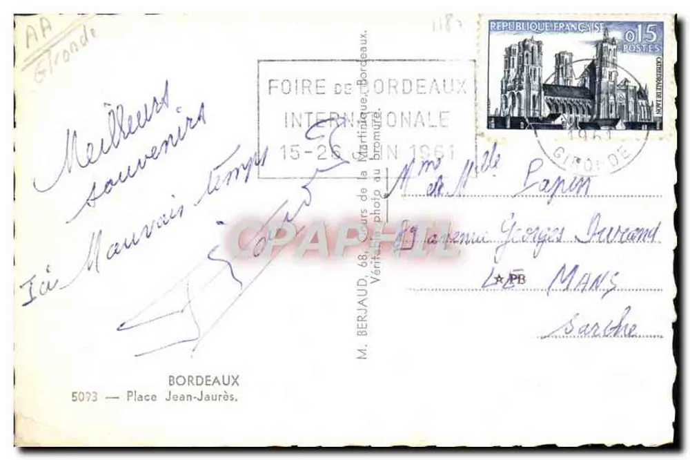 Vista da praça Jean-Jaurès em Bordeaux — editor Tito, número de série não visível - Verso
