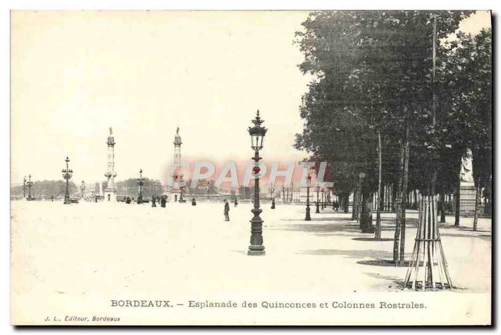 Bordeaux — Esplanade des Quinconces und Rostralkolonnaden — J. L. Editeur, Bordeaux - Vorderseite