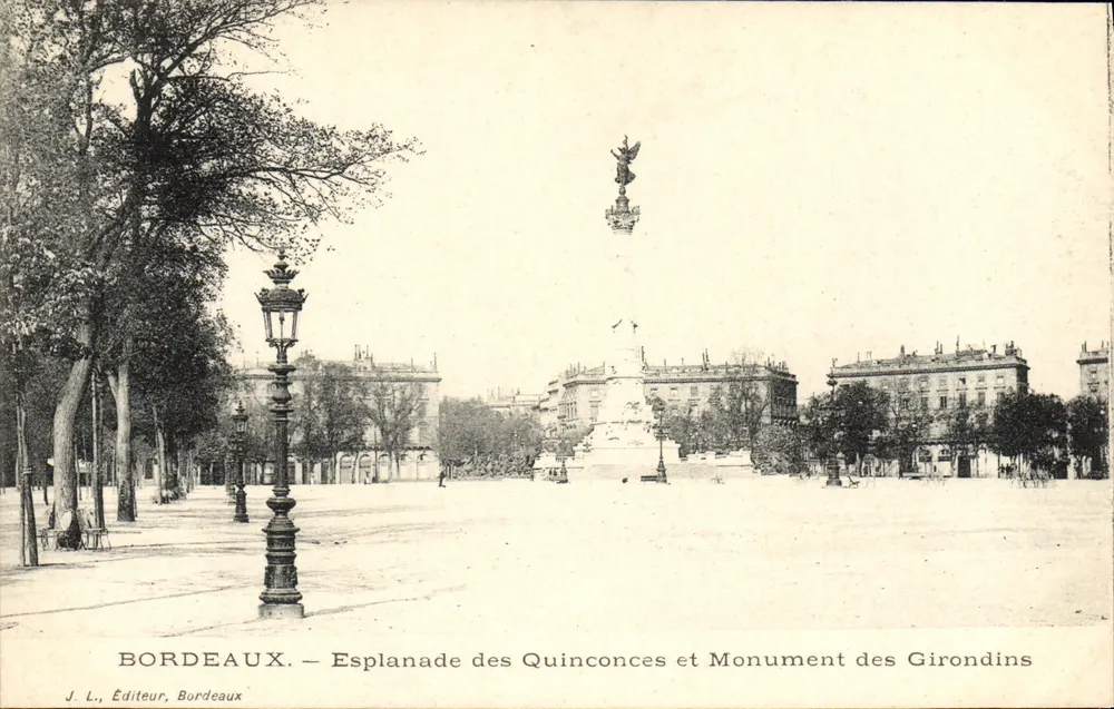 Bordeaux — Esplanade des Quinconces und Monument der Girondins — J. L., Verlag, Bordeaux - Vorderseite