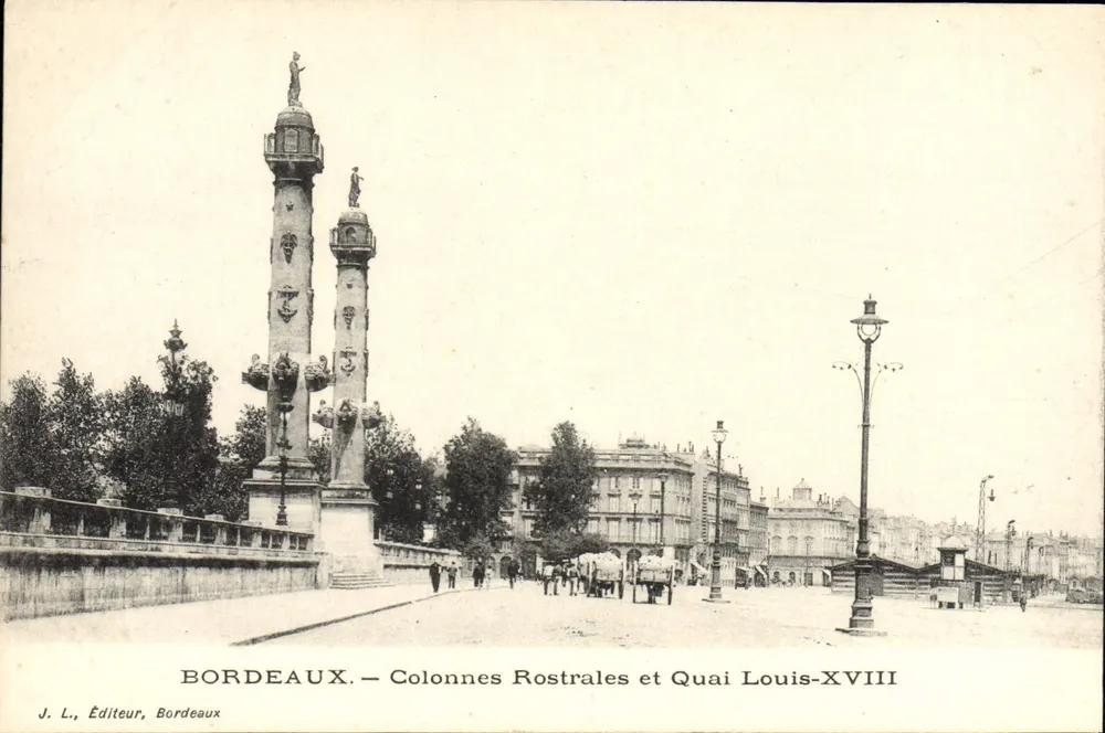 Bordeaux — Rostrale Säulen und Quai Louis-XVIII — J. L., Verlag, Bordeaux - Vorderseite