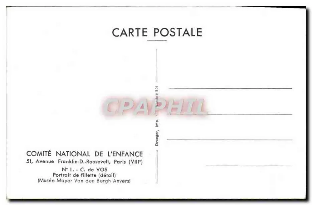 Porträt einer Mädchen — Detail — Comité National de l'Enfance, N° 1 - Rückseite