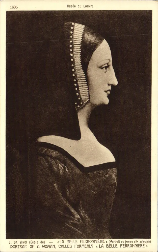 La Belle Ferronnière — Portrait einer Frau einst bekannt als — Musée du Louvre — Schule von L. Da Vinci — n° 1605 - Vorderseite