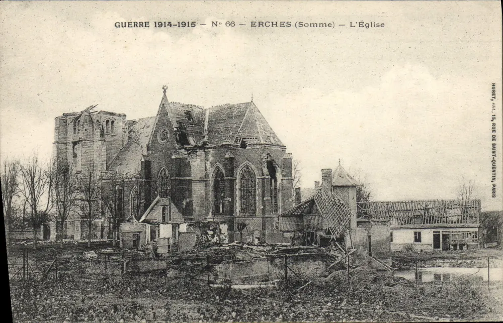 Érches (Somme) — A Igreja destruída — HUBETY, Paris - Frente