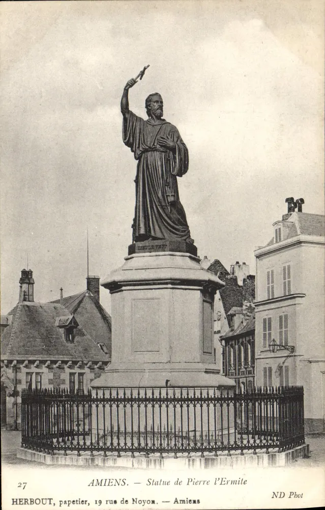Amiens — Estátua de Pierre l'ermite — HERBOUT, papelaria, 19 rue de Noyon - Frente
