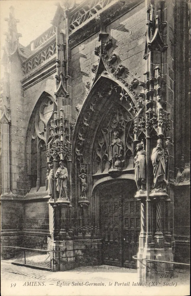 Amiens — Kirche Saint-Germain, das Seitenportal (15. Jahrhundert) — Herboult, Papiermacher, 10, rue de Soye - Vorderseite