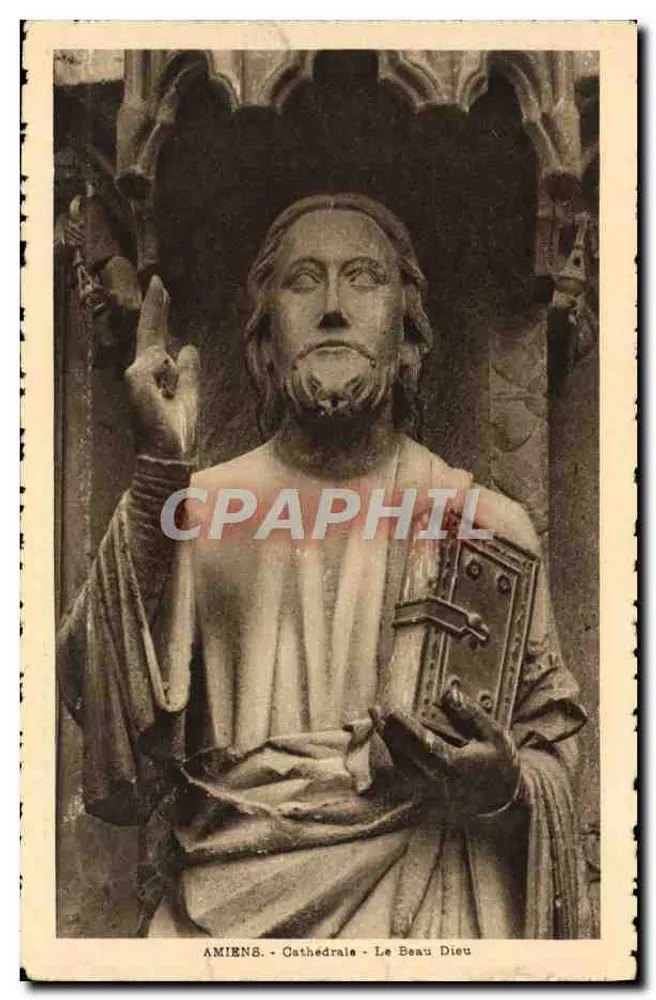Amiens - Catedral - O Belo Deus — estátua de Jesus Cristo em um décor gótico - Frente
