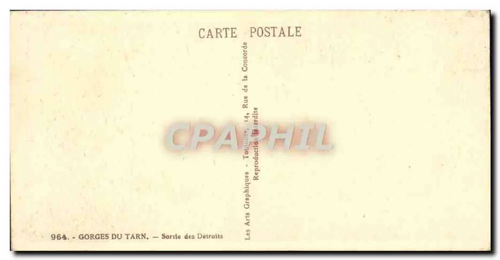 Gorges do Tarn — Saída dos Détroits — Les Arts Graphiques, Toulouse - Verso