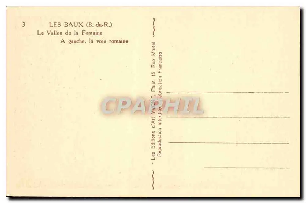 Les Baux (B. du-R.) — Der Vallon de la Fontaine, die römische Straße — Les Éditions d'Art Yvon, Paris - Rückseite