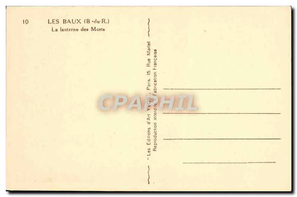 Les Baux (B-du-R.) — A lanterna dos Mortos — Editor Yvan, n°10 - Verso