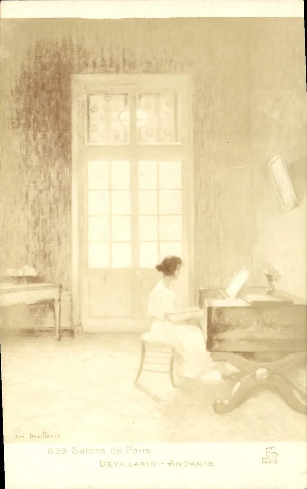Mulher ao piano — interior parisiense — Devillario, n° 639 - Frente