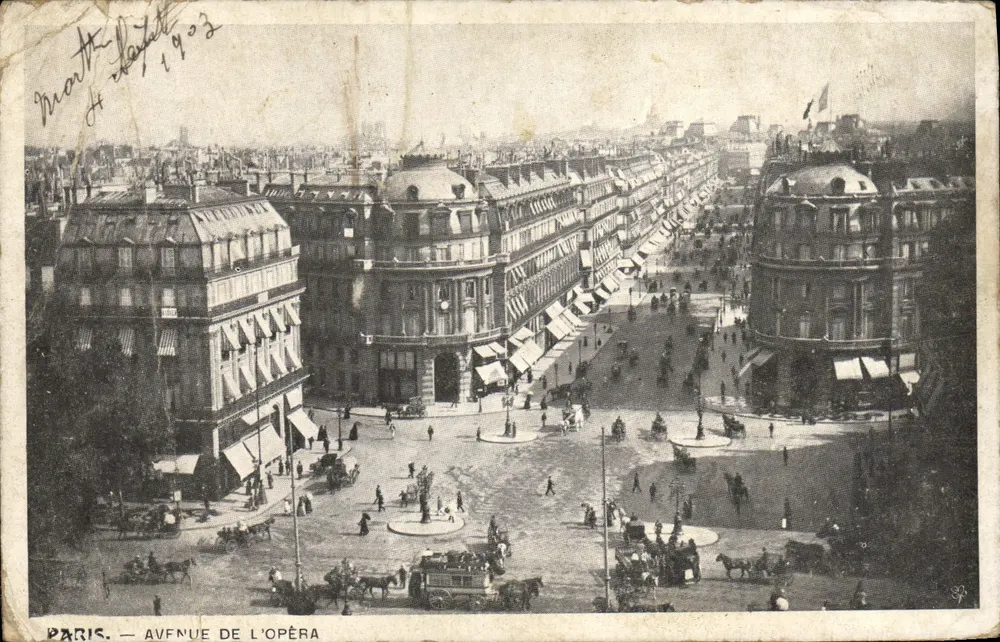 Paris — Avenue de l'Opéra — vue panoramique — éditeur impr. sur la carte - Frente