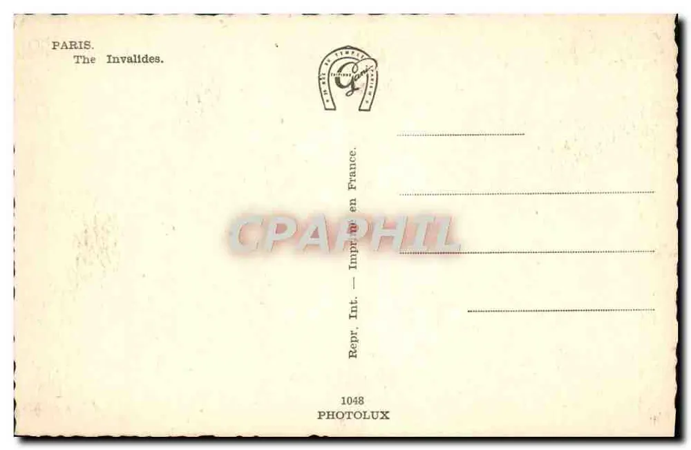 Paris - Os Invalidos — vista do domo — editor Photolux, n° 1048 - Verso