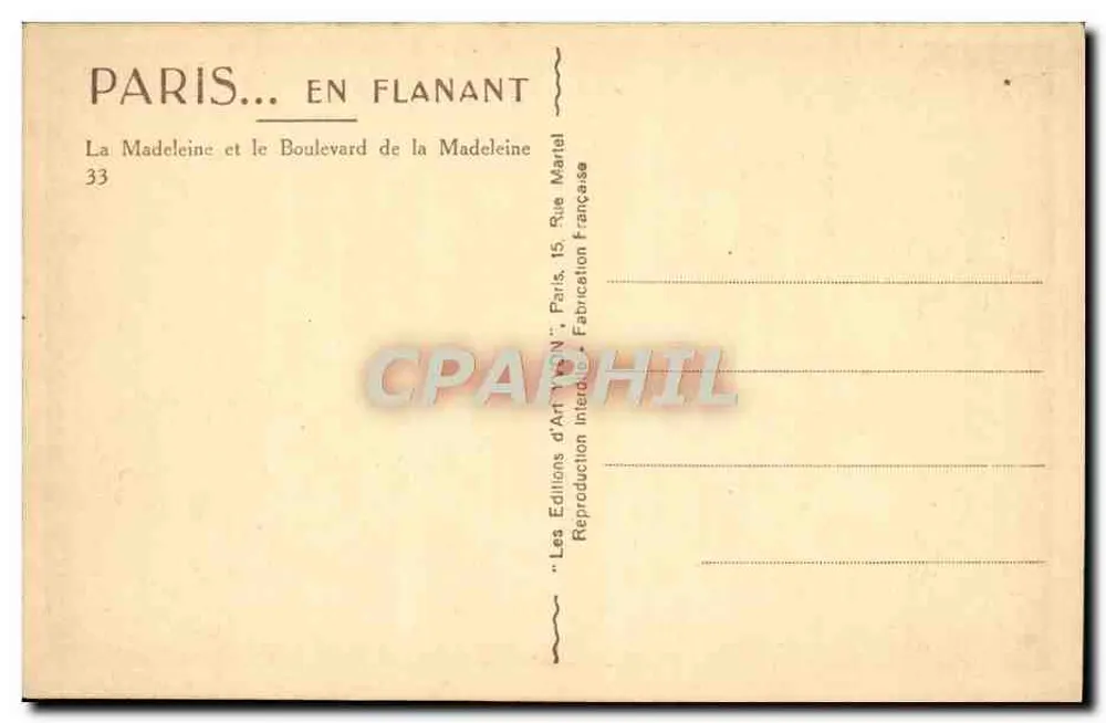 Paris — Die Madeleine und der Boulevard de la Madeleine — Les Éditions d'Art 'N' - Rückseite