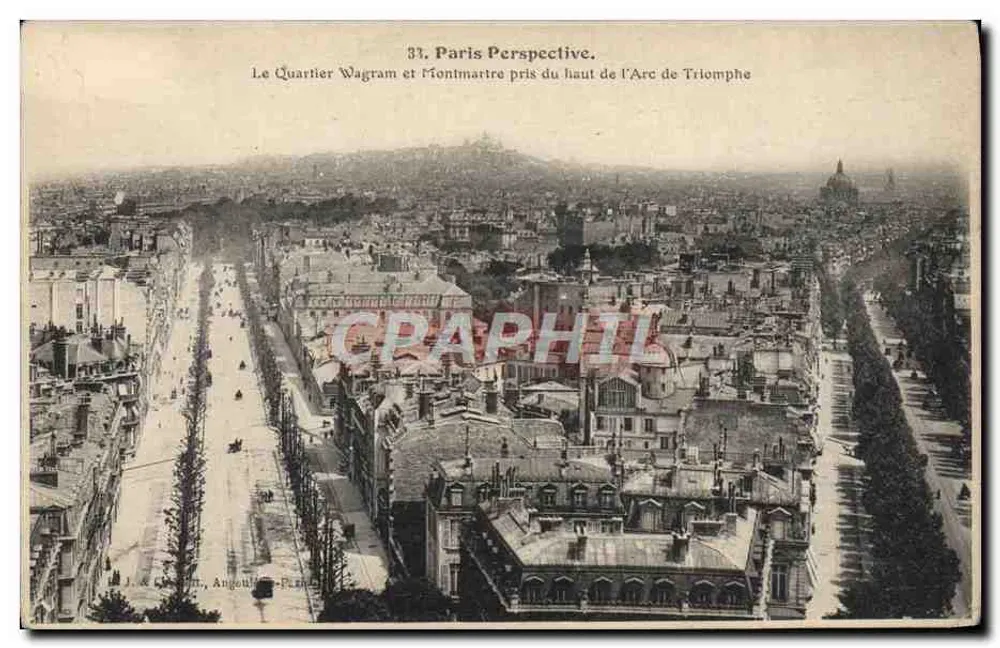 Paris-Blick — Der Wagram-Bezirk und Montmartre von der Spitze des Triumphbogens aus — J. & L. Lévy, Angoulême - Vorderseite