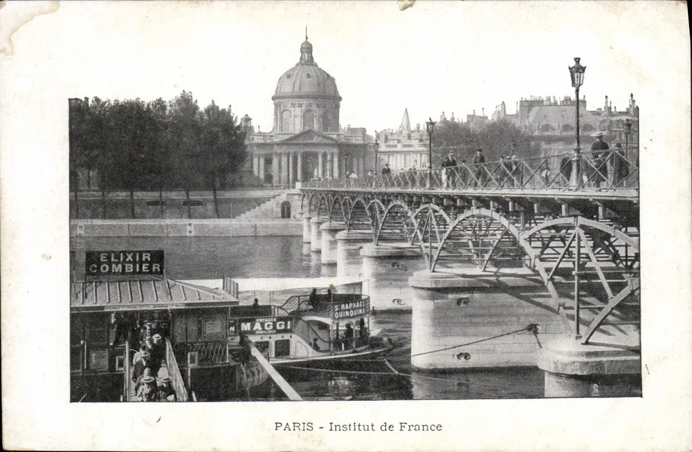 Paris - Instituto da França — vista do ponte e do cais com barcos — editor desconhecido - Frente
