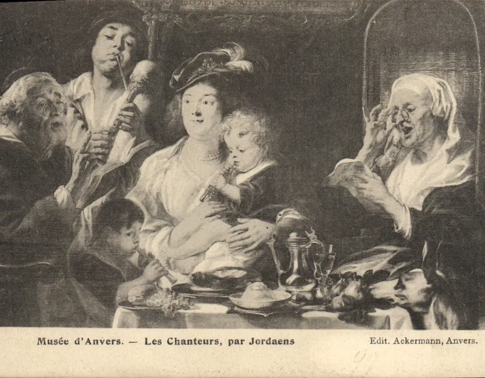 Museu de Antuérpia — Os Cantores, por Jordanaens — Edit. Ackermann, Antuérpia - Frente