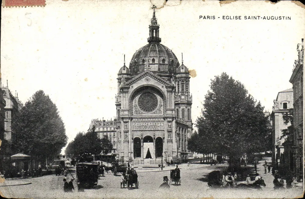 Paris - Igreja de São Agostinho — vista da fachada com cúpula e roseira — editor anônimo, n°5 - Frente